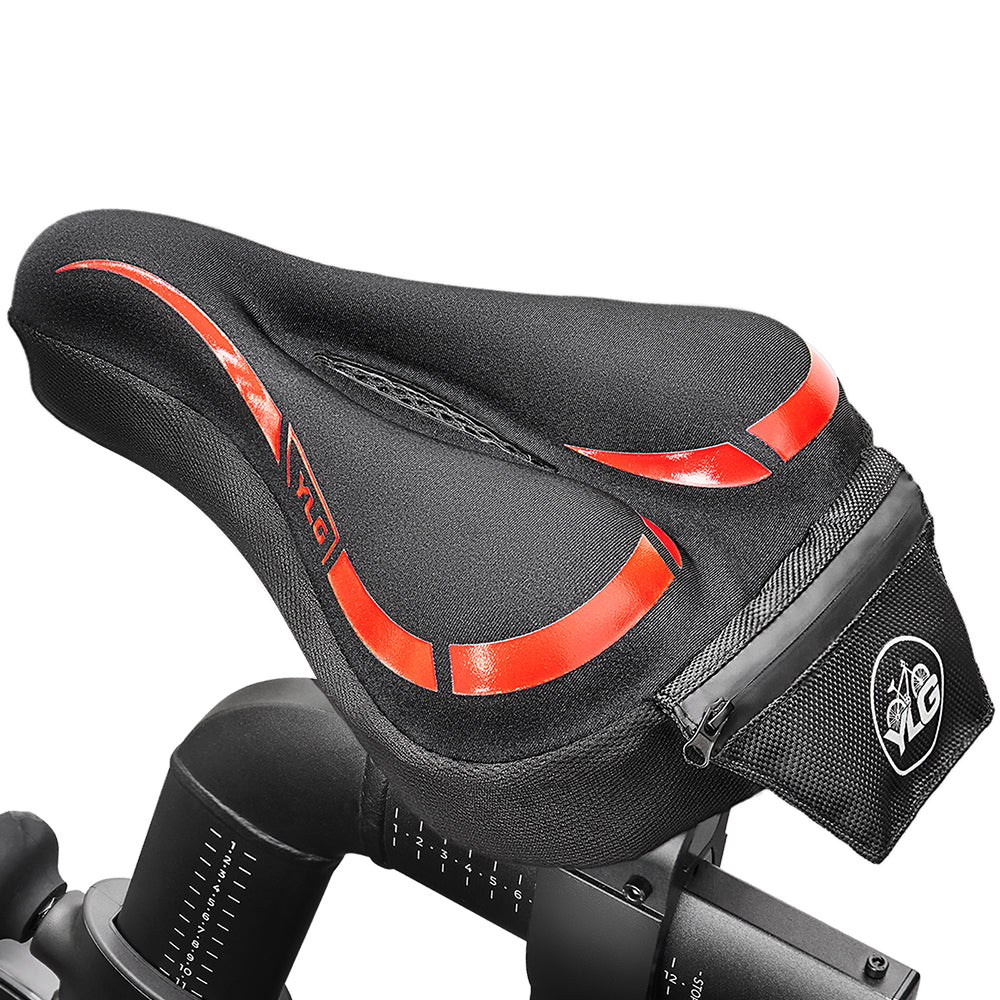 YLG Red Memory Foam Bike seat Cover, Elastic and Soft for Men and Women to Feel Comfortable on Fixed/Cruising/Indoor/Outdoor Bike Pads.