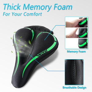 YLG Green Memory Foam Bike seat Cover, Elastic and Soft for Men and Women to Feel Comfortable on Fixed/Cruising/Indoor/Outdoor Bike Pads.