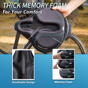 YLG Memory Foam Bike Seat Cover 11.8*11 in for Cycling Saddle, Elastic and Soft, Make Men Women Feel Comfortable On Stationary/Cruiser/Indoor/Outdoor Padded Bicycle Cushion