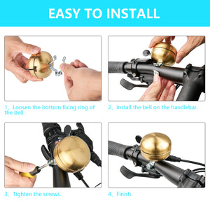 Classic Brass Bike Bell - Vintage-Style Golden Bicycle Ring Bell for Adult Cruisers and Beach Bikes, Crisp and Pleasing Sound