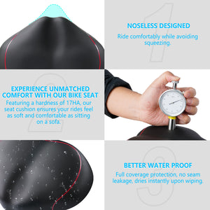 YN 6, Noseless Bike Seat for Men Women, IPX7 Waterproof, Red Line
