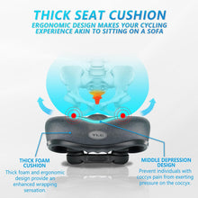 Load image into Gallery viewer, YLG Comfortable Bike Seat Cushion for Men Women with Dual Shock Absorbing Ball Soft Memory Foam Waterproof Wide Bicycle Saddle Fit for Stationary/Exercise/Indoor/Mountain/Road Bikes/Outdoor
