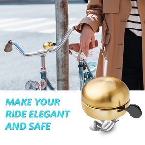 Classic Brass Bike Bell - Vintage-Style Golden Bicycle Ring Bell for Adult Cruisers and Beach Bikes, Crisp and Pleasing Sound