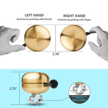 Load image into Gallery viewer, Classic Brass Bike Bell - Vintage-Style Golden Bicycle Ring Bell for Adult Cruisers and Beach Bikes, Crisp and Pleasing Sound
