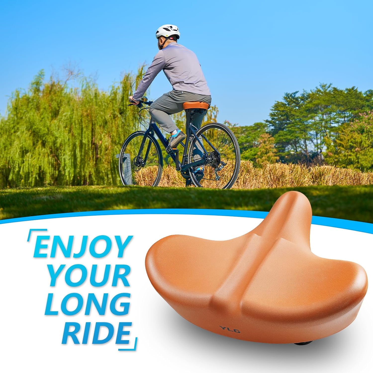 YLG Bike Seat Cushion Comfort Brown Padded Bicycle Seat Compatible wi YLGBike