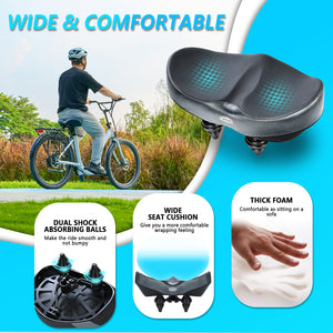 YLG Oversized Noseless Bike Seat for Men Women Comfort - Extra Large Noseless Padding Bicycle seat Suitable for City, Electric Bikes, Wide Bike Saddle Cushion