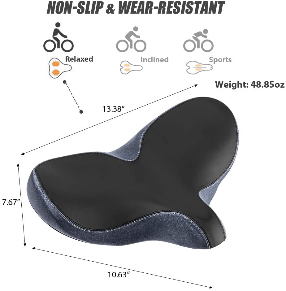 GINEOO Oversized Bike Seat, Extra Wide Comfort Pure Memory Foam Bicycle Seat Cushion, Compatible Saddle Replacement with Electric Bike, Exercise